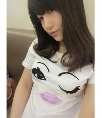 韩国女装代购 百搭纯色嘴唇短袖T恤