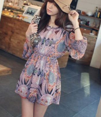 韩国服装网店代销民俗风雪纺连衣裙