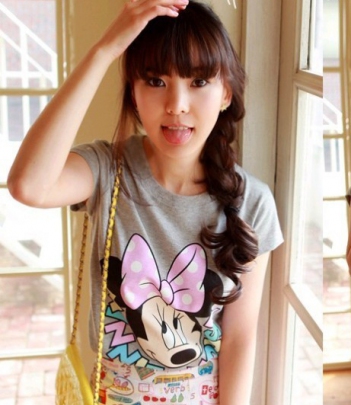 韩国正品女装网店代销QNG卡通米妮短袖T恤