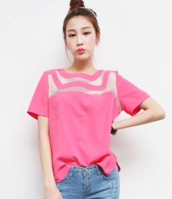 韩国女装网店代销 街拍风镂空短袖T恤