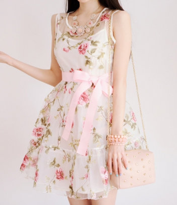 韩国服饰网 soo-a花朵蝴蝶结礼服连衣裙 伴娘服