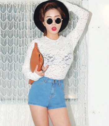 韩国品牌女装代销 stylenanda性感透视蕾丝衫