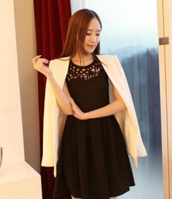 韩国服饰网店代销镂空修身无袖连衣裙