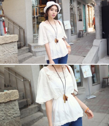 韩国女装代购镂空勾花娃娃衫