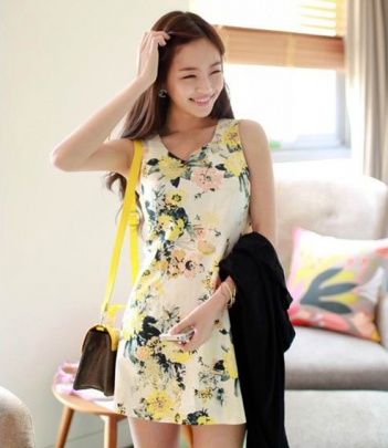 韩国品牌女装代购cherry-spoon花朵无袖连衣裙