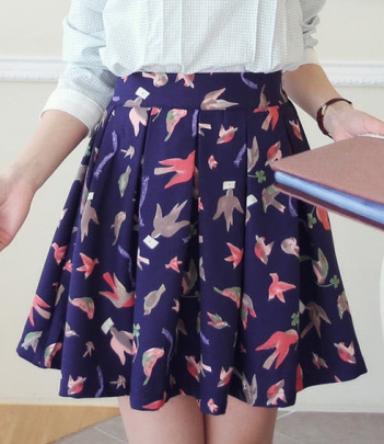 韩国服装网店代理babirolen复古高腰大摆半身裙