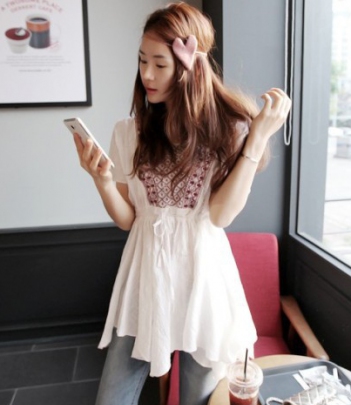 韩国女装品牌代理partysu民俗风不规则下摆收腰连衣裙