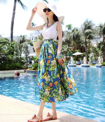 韩国女装品牌代理soo-a气质拼接款大花连衣中裙