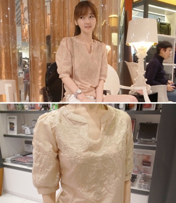 韩国代购批发minsshop刺绣图腾娃娃衫