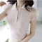 韩国女装网站代销pinkshirts亮钻钉珠装饰勾花泡泡袖T恤