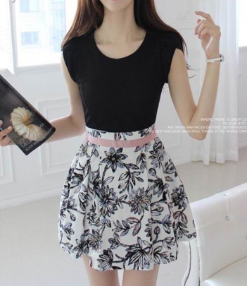 韩国服饰批发 pinkshirts气质拼接款修身连衣裙