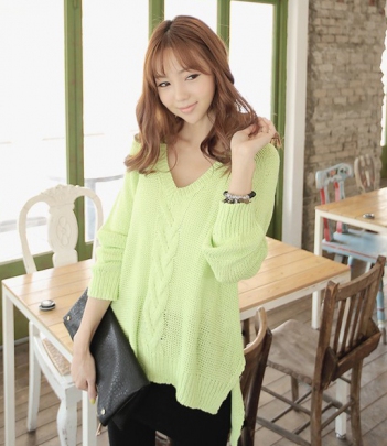 韩国女装网店代销纯色麻花编织针织衫（2色）