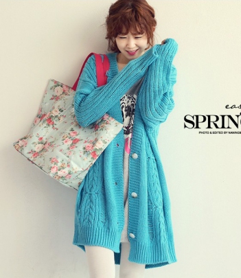 韩国正品女装网店代理 naning9麻花编织长款针织开衫（2色）