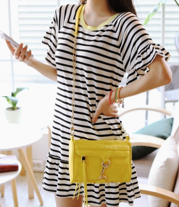 韩国女装批发 soo-a海军风细条纹连衣裙