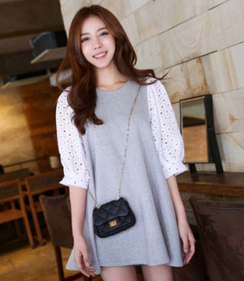 韩国服饰批发 tomnrabbit道晖芝镂空花朵袖宽松连衣裙