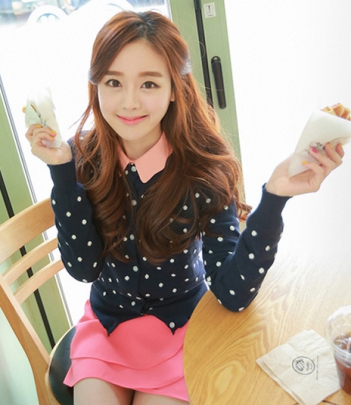 韩国女装秋冬爆款 bongjashop水玉波点针织开衫（3色）