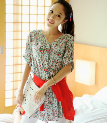 韩国服饰批发 soo-a彩绘波点衬衫式连衣裙