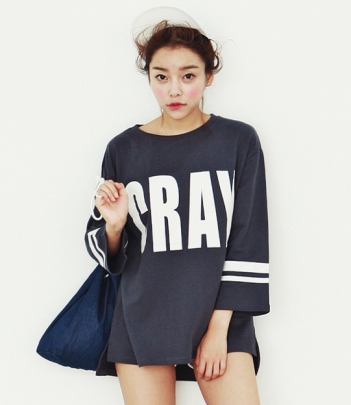 韩国女装代购 mossbean欧美街拍风英文宽松T恤