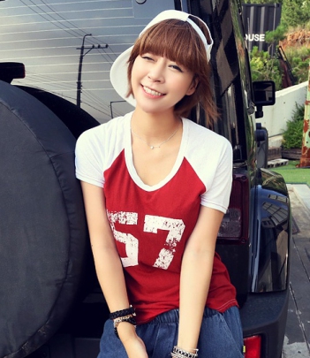 韩国服装代购 naning9数字插肩袖T恤