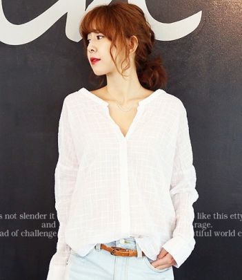 韩国服饰代销 naning9极简风薄款格纹衬衫