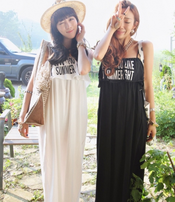 韩国代购批发 shes-story街拍风字母吊带连衣长裙