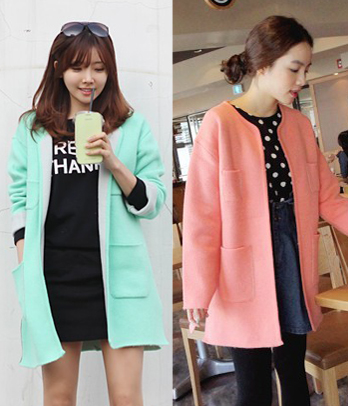 韩国服饰批发 miamasvin马卡龙色大口袋抓绒大衣（2色）