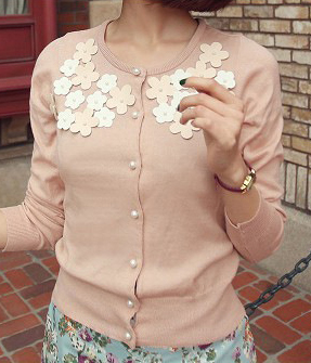 韩国正品女装网店代销 babirolen立体花朵针织开衫（4色）