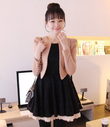 韩国女装秋冬热款 aliceribbon蕾丝拼接假两件连衣裙