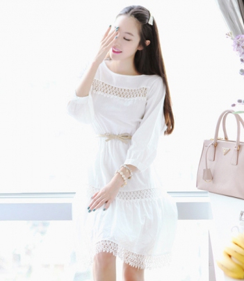 韩国女装正品代理 soo-a白色镂空连衣裙