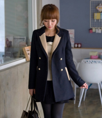 韩国服饰秋冬热款 英伦风双排扣呢子大衣