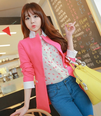 韩国女装网店代理bongjashop桃粉色修身小西装