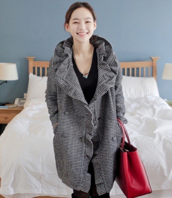 韩国服饰批发 cherry-spoon特别款双排扣千鸟格大衣