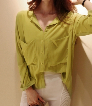 韩国女装品牌代理partysu纯色气质雪纺衬衫（3色）