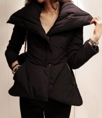 韩国服饰品牌网店代销 partysu收腰裙摆式棉衣（黑白2色）