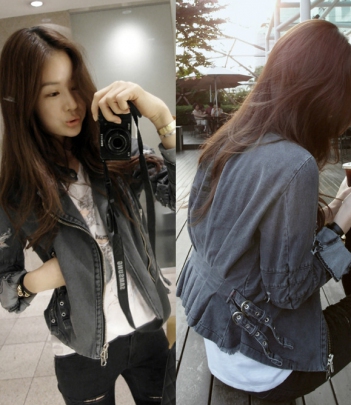 韩国服装网店代理 partysu磨破做旧裙摆式仿牛仔夹克（2色）