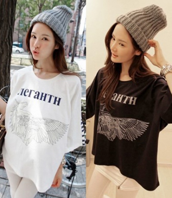 韩国女装品牌代理 partysu街拍风百搭字母T恤（黑白2色）