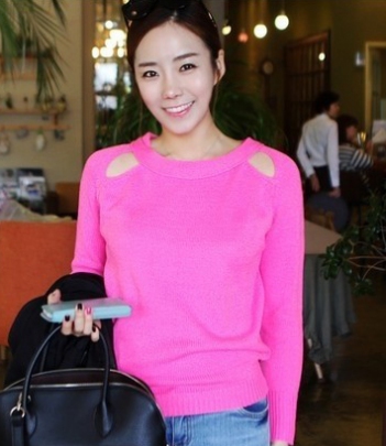 韩国正品女装网店代理 百搭纯色镂空毛衣（2色）