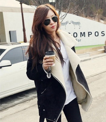 韩国服装网店代理 naning9欧美街拍风毛领夹克外套