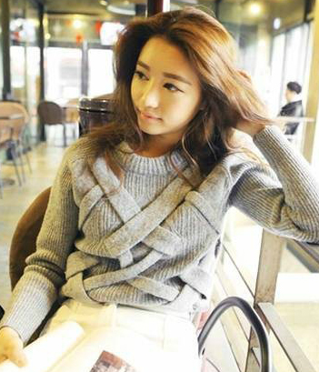 韩国女装网站代销stylenanda编织款灰色毛衣