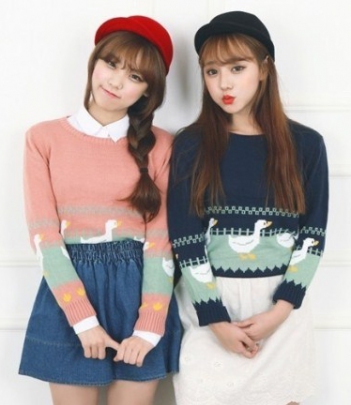 韩国服饰代理 小清新田园小鸭毛衣（2色）