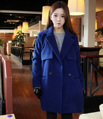 韩国女装网店代理 宝蓝色西装款宽松昵子大衣