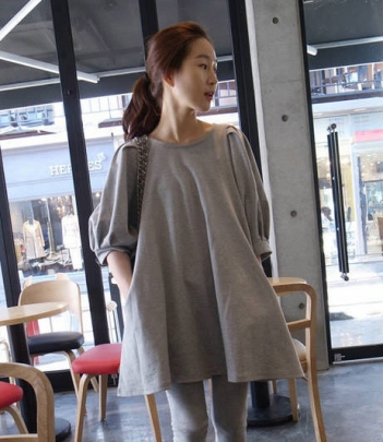 韩国女装网站代理 holicholic公主袖纯色宽松连衣裙