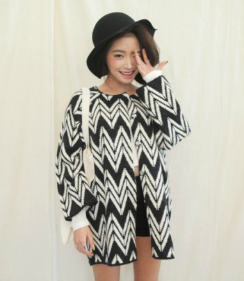 韩国女装网店代理stylenanda街拍风波纹针织开衫