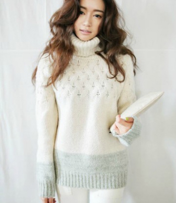 韩国服装网站代销stylenanda拼色高领毛衣（2色）