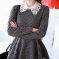 韩国品牌服饰代理 soo-a珍珠镂空花朵领波点收腰裙摆上衣