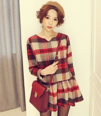 韩国正品女装网店代理 chuu大格纹连衣裙
