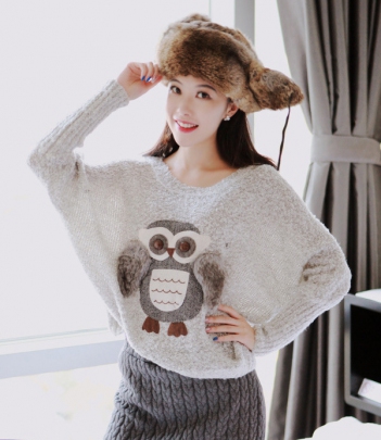 韩国女装网店代理 soo-a可爱立体猫头鹰毛衣