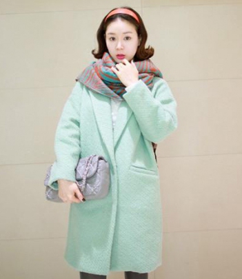 韩国服装网站代销 极简风薄荷色长款昵子大衣【单件超重】