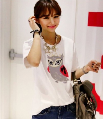 韩国正品女装网店代销百搭猫头鹰T恤（2色）