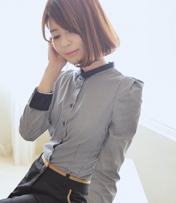 韩国品牌服饰代理babirolen气质小格纹修身衬衫